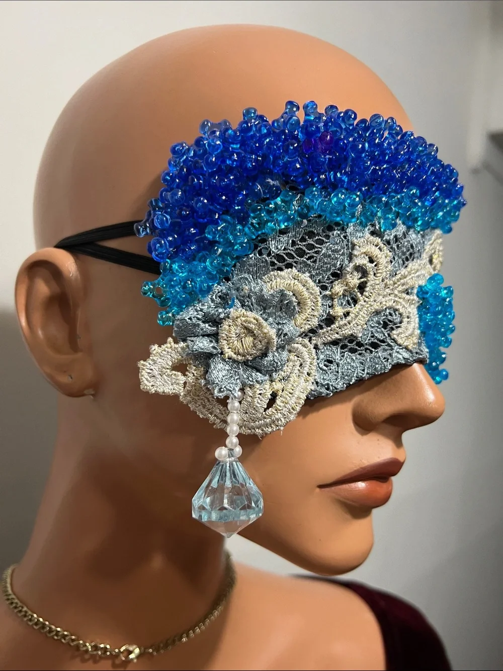 Boudoir Burlesque style handmade Beaded Lace Eye Mask